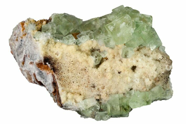 Green Cubic Fluorite Crystal Cluster on Quartz - Morocco #164557